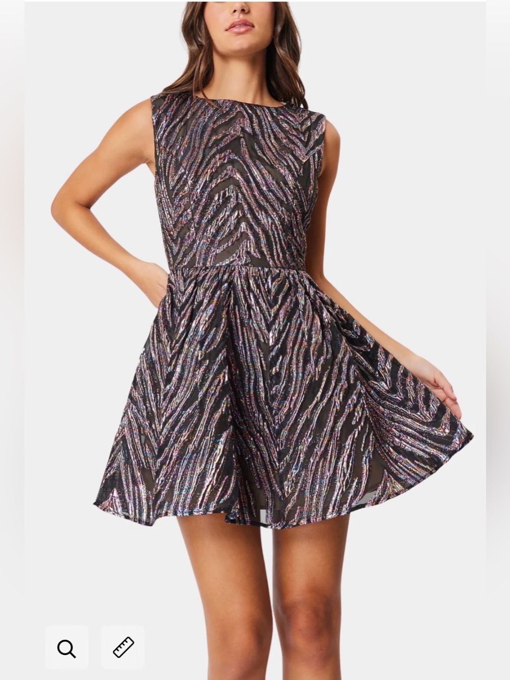 NWT Elliatt festive iridescent Black Mini Dress with Multicolor Metallic Stripes